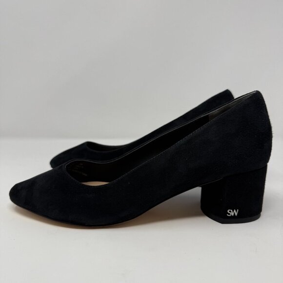 Stuart Weitzman Marymid Suede Pumps Block Heels Women 7 B Black Designer Classic - Picture 7 of 11